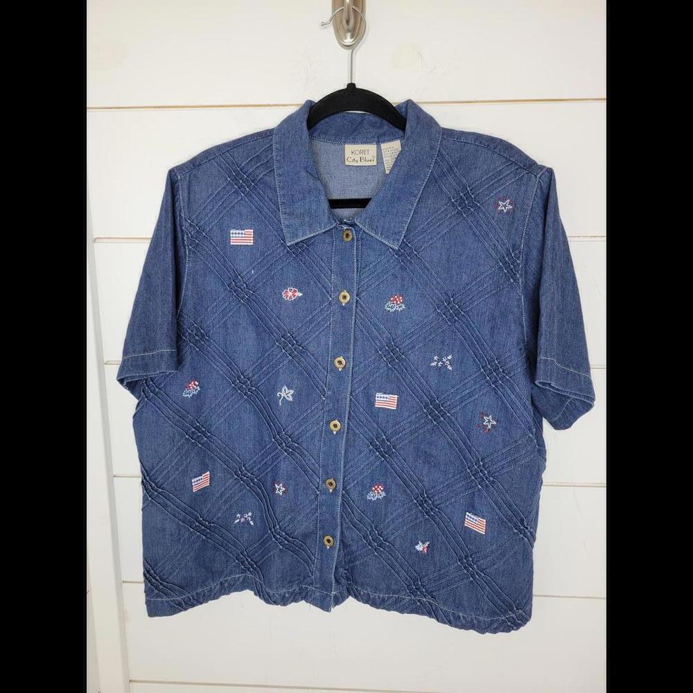 VINTAGE Koret "City Blues" size 20W blue denim button-down top
